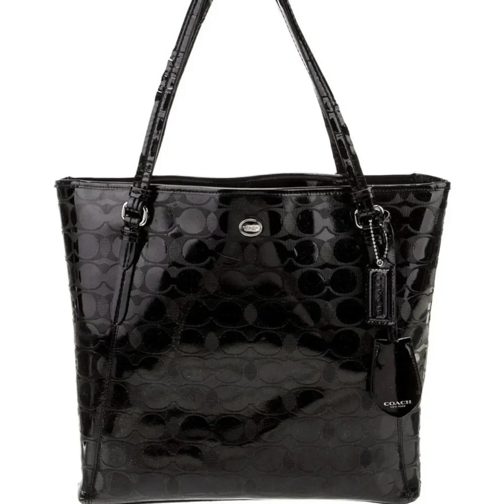 Coach logo monogram patient leather tote handbag